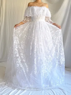 1980s Ronald Joyce UK Embroidered Gown - S
