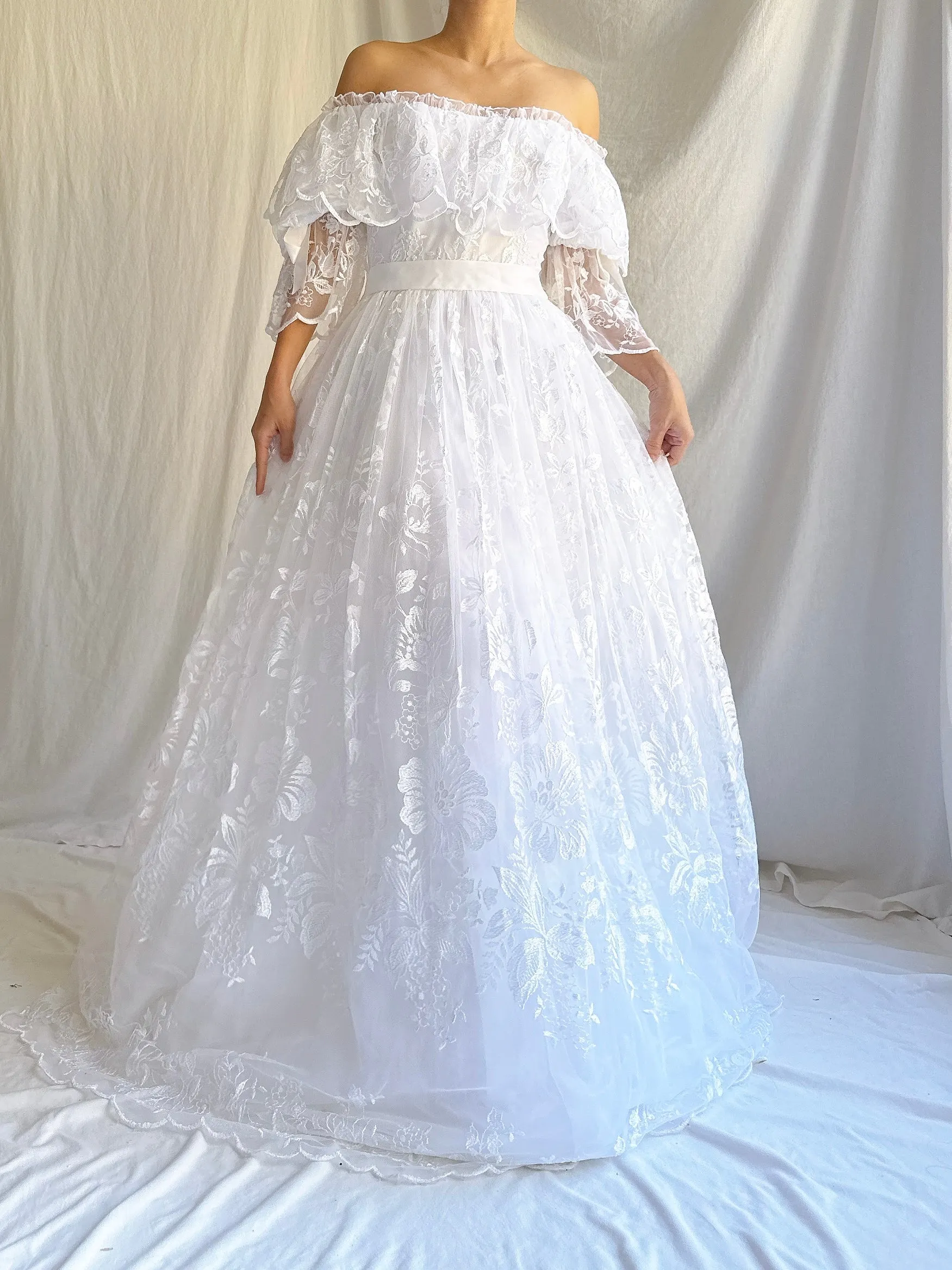 1980s Ronald Joyce UK Embroidered Gown - S