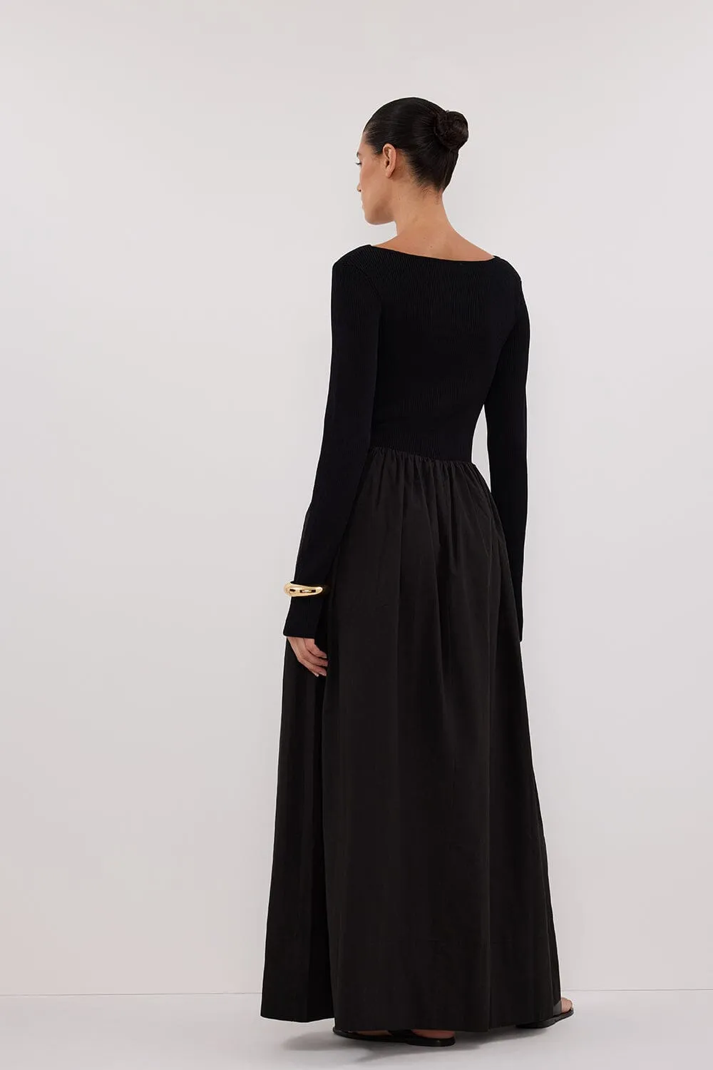 ABIGAIL BLACK HYBRID LONG SLEEVE MIDI DRESS