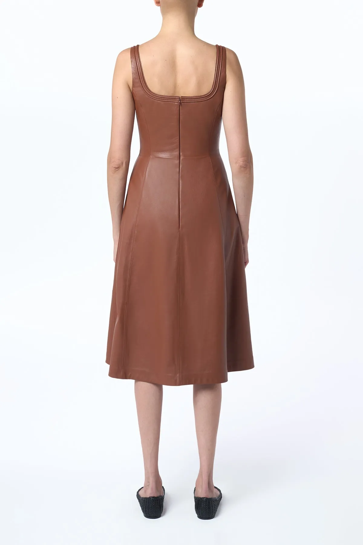 Adaline Midi Dress in Cognac Nappa Leather