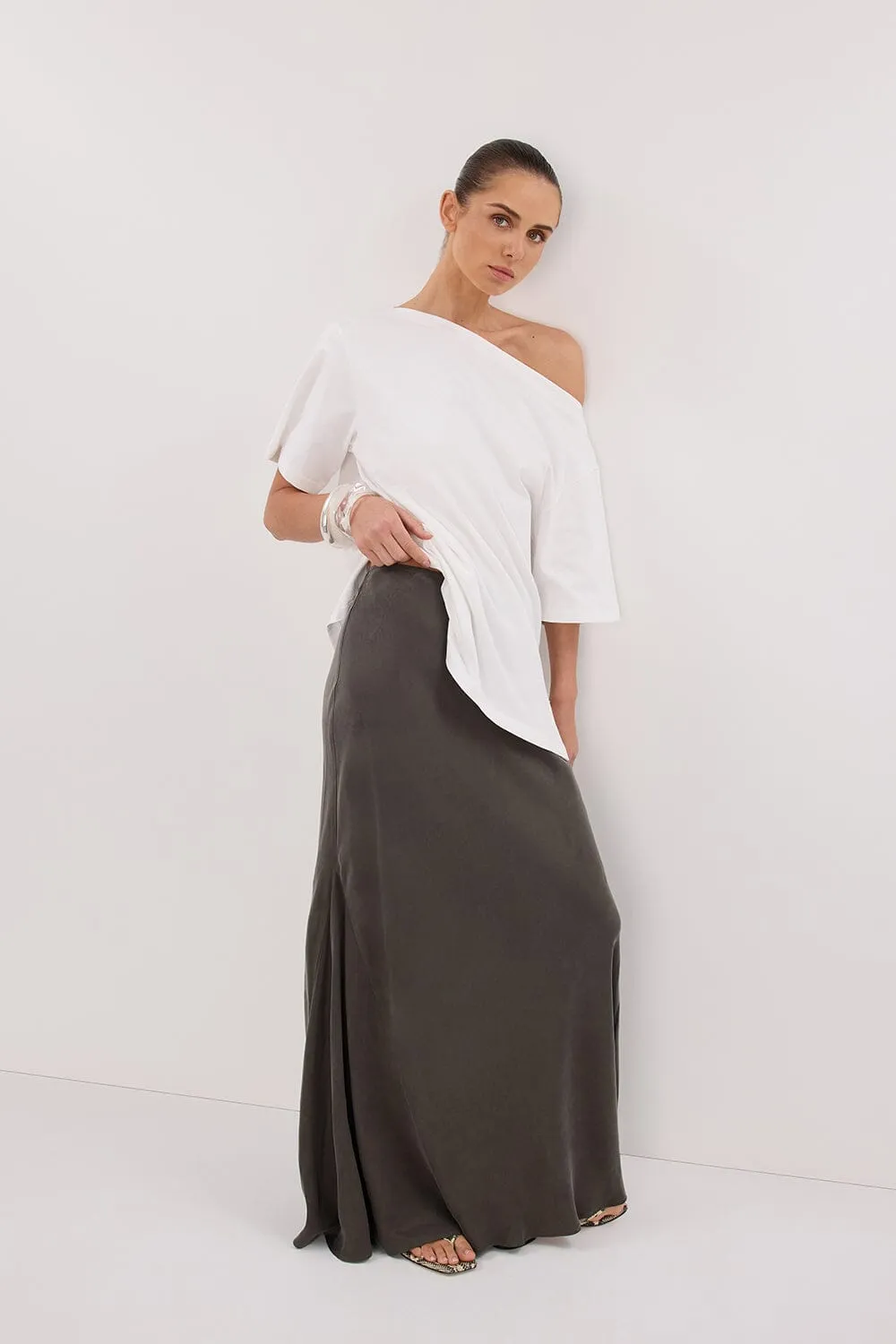 ADDISON PETROL BIAS CUPRO MAXI SKIRT
