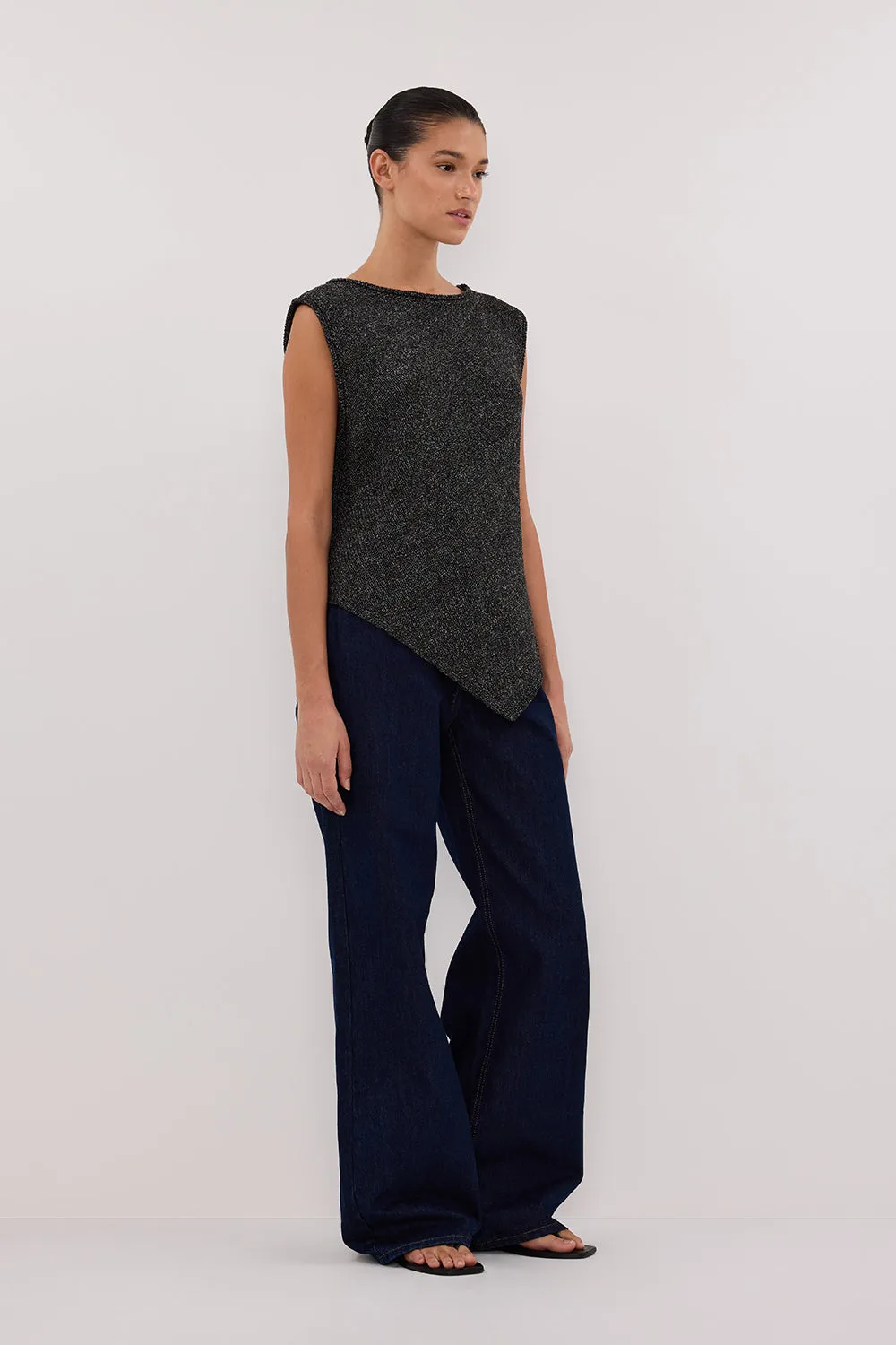 ALTHEA BLACK MARLE ASYM KNIT TOP