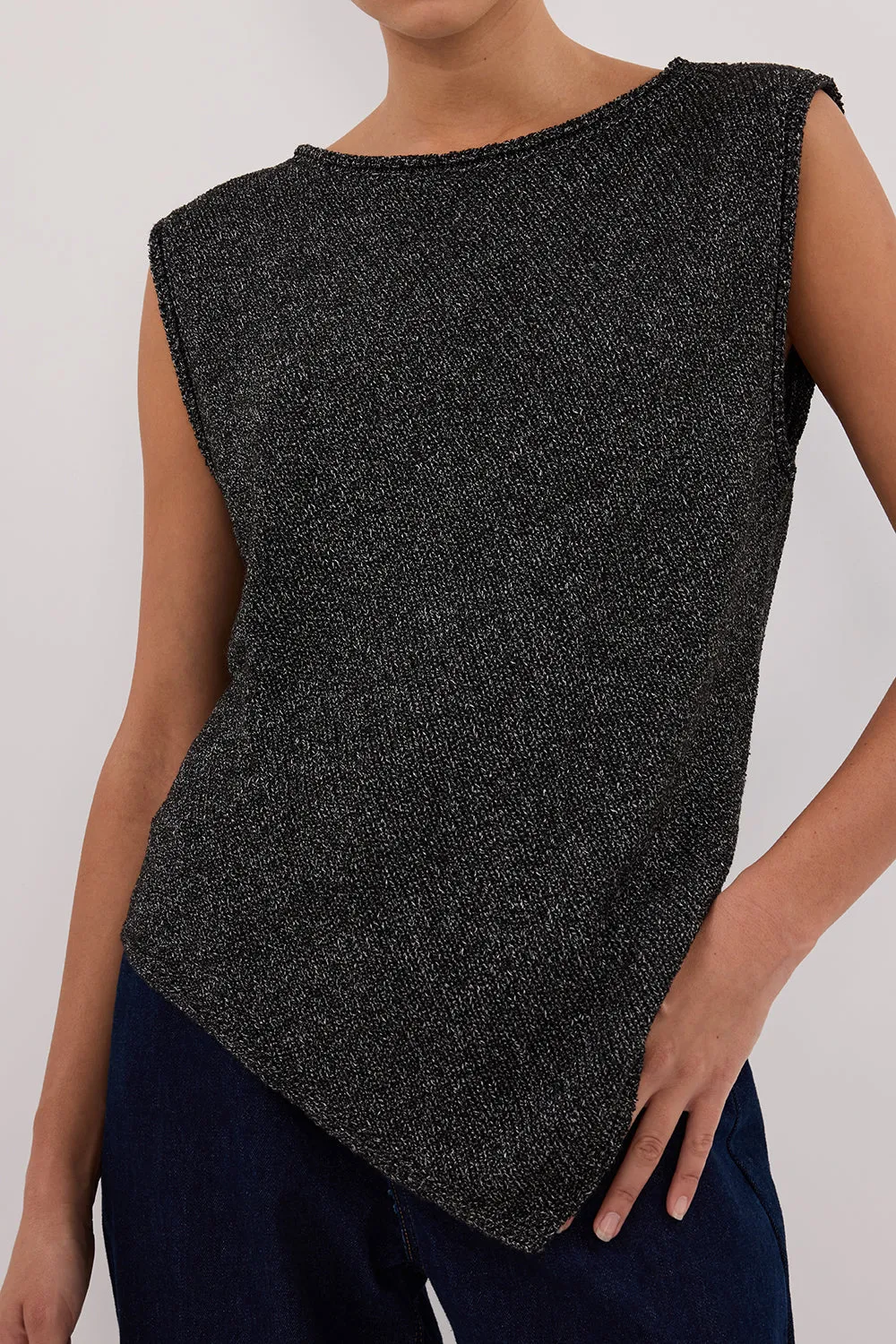 ALTHEA BLACK MARLE ASYM KNIT TOP