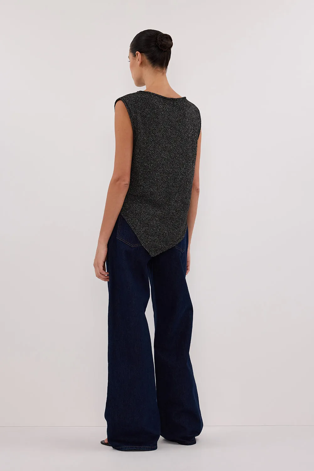 ALTHEA BLACK MARLE ASYM KNIT TOP