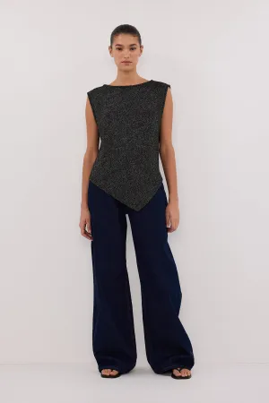 ALTHEA BLACK MARLE ASYM KNIT TOP