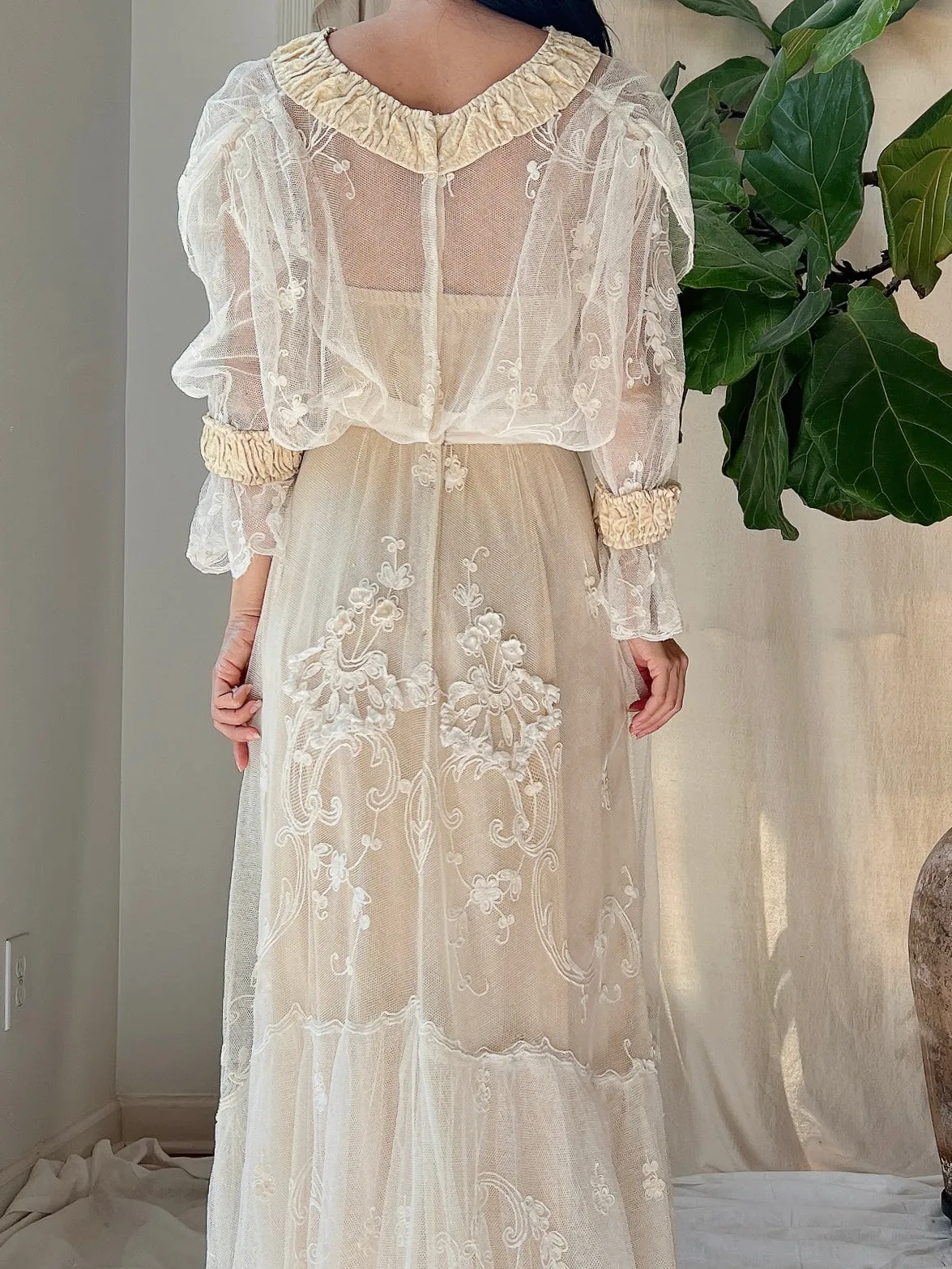 Antique Tambour Cotton Lace Gown - XS
