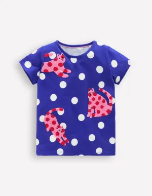 Bay Boucle T-Shirt-Bright Blue Spotty Cats