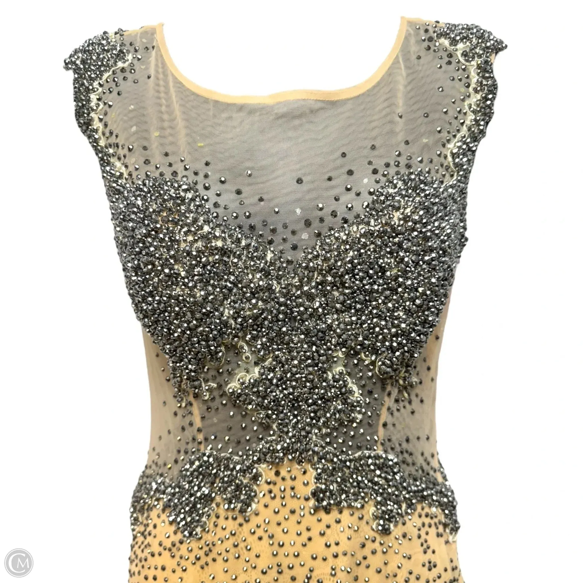 Beaded Mesh Gown By Alberto Makali In Cream, Size: 6