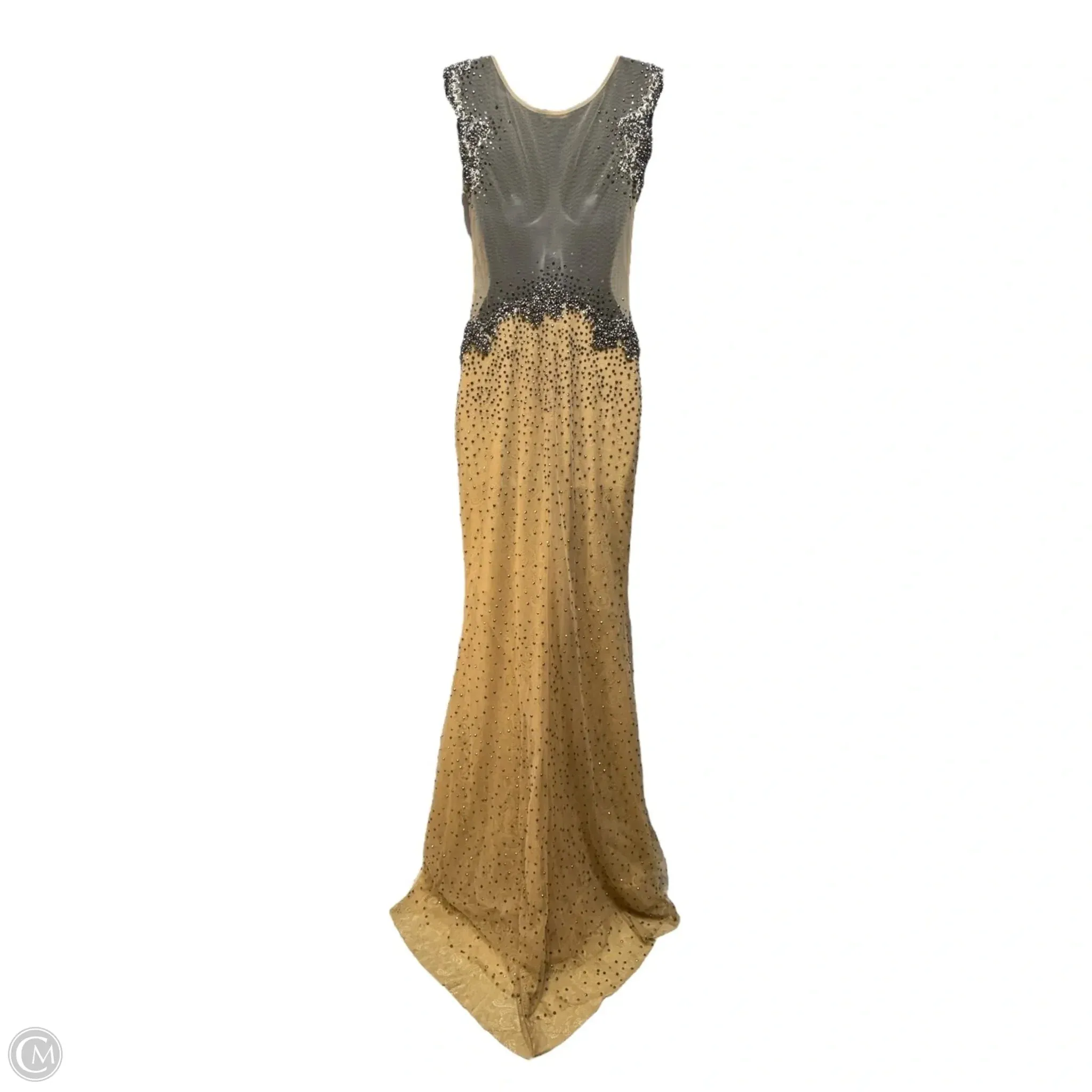 Beaded Mesh Gown By Alberto Makali In Cream, Size: 6