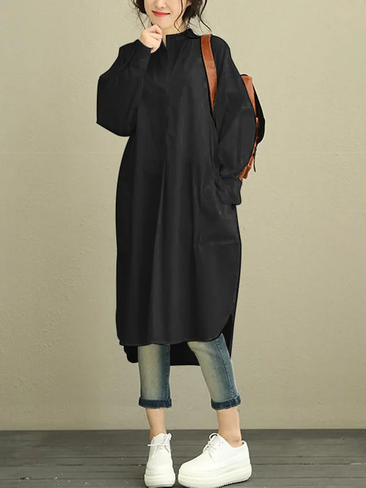Black Dress Shirt Women Casual Loose Solid Button Long Sleeve
