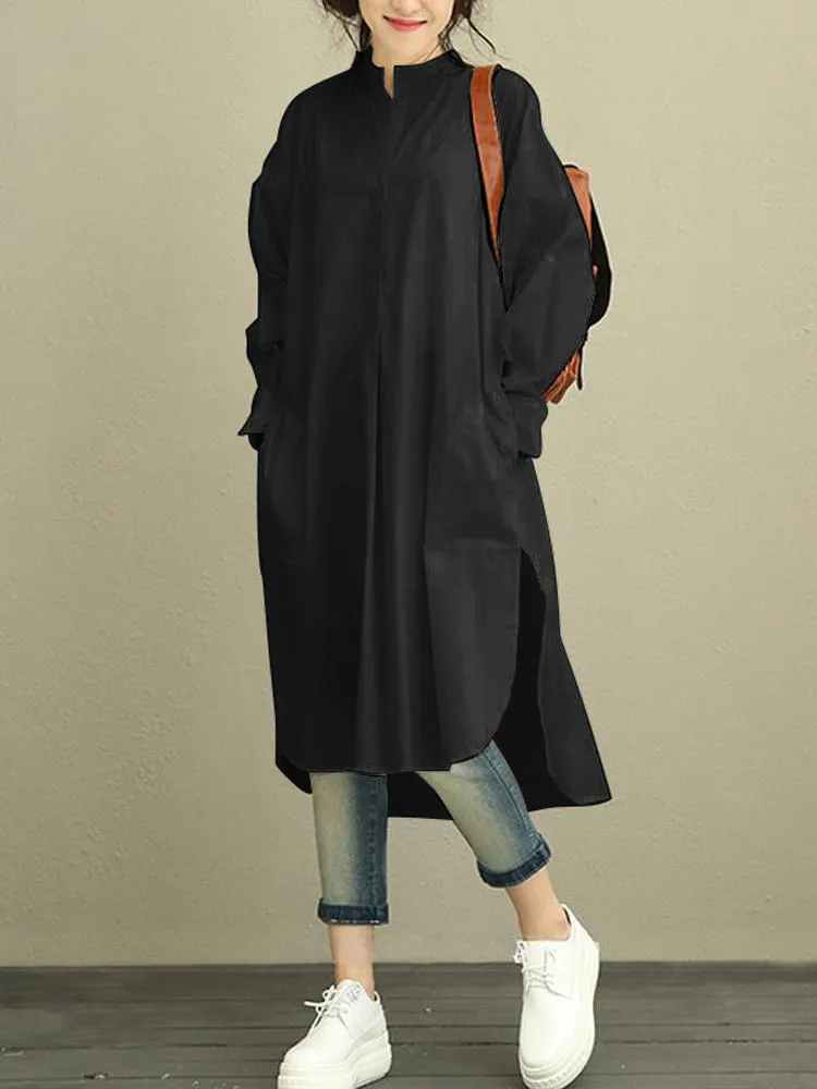 Black Dress Shirt Women Casual Loose Solid Button Long Sleeve