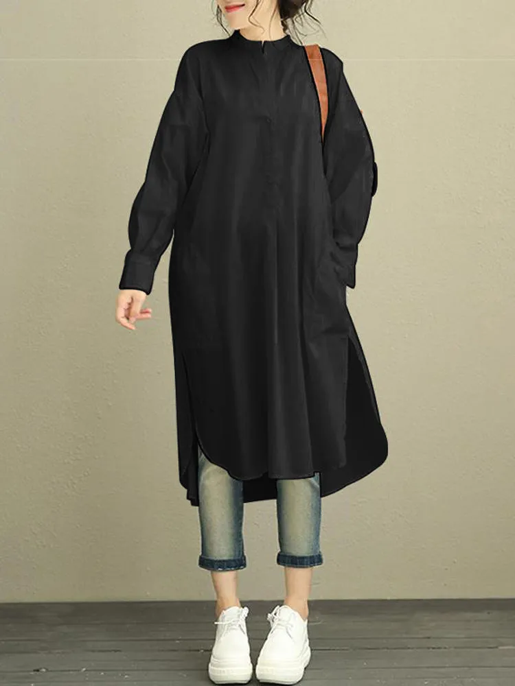 Black Dress Shirt Women Casual Loose Solid Button Long Sleeve