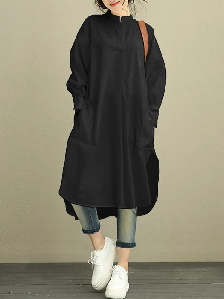 Black Dress Shirt Women Casual Loose Solid Button Long Sleeve