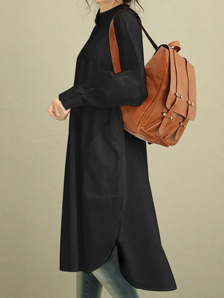 Black Dress Shirt Women Casual Loose Solid Button Long Sleeve