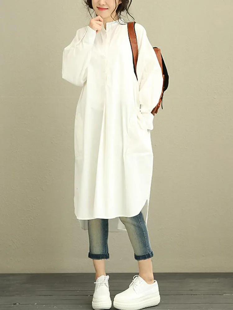 Black Dress Shirt Women Casual Loose Solid Button Long Sleeve