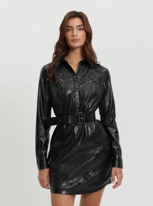 Black Gabrielle Embroidered Mini Dress