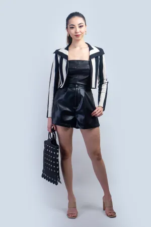 Black Leather Pleated Short