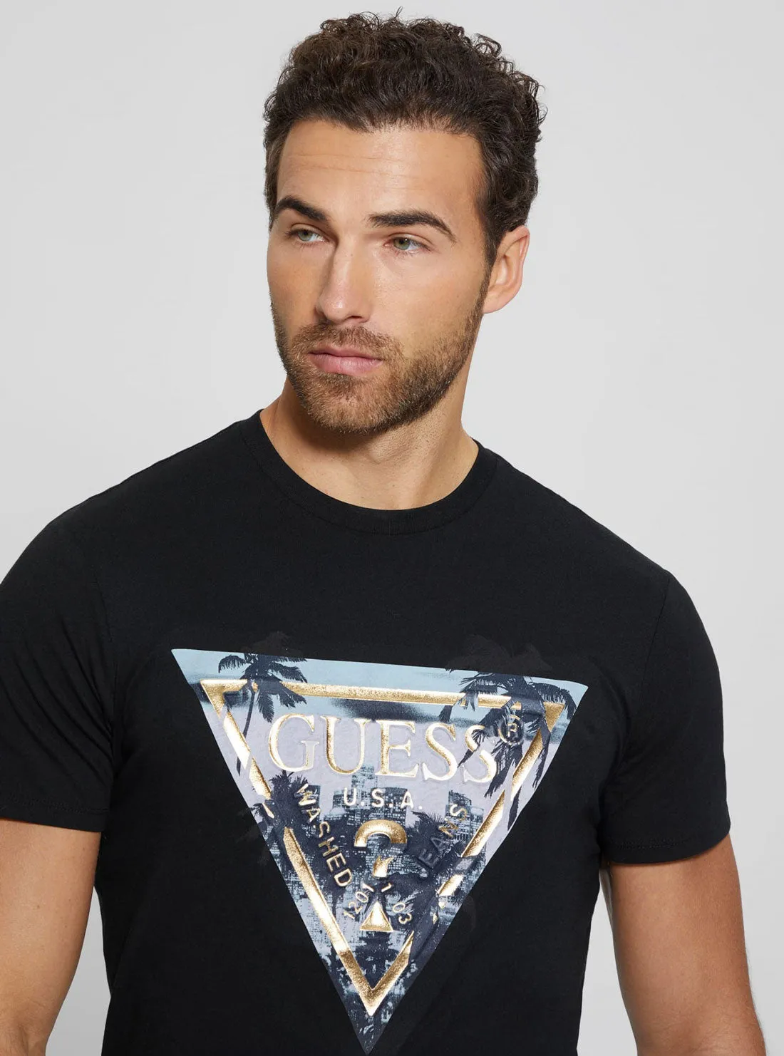 Black Palm Print Triangle Logo T-Shirt