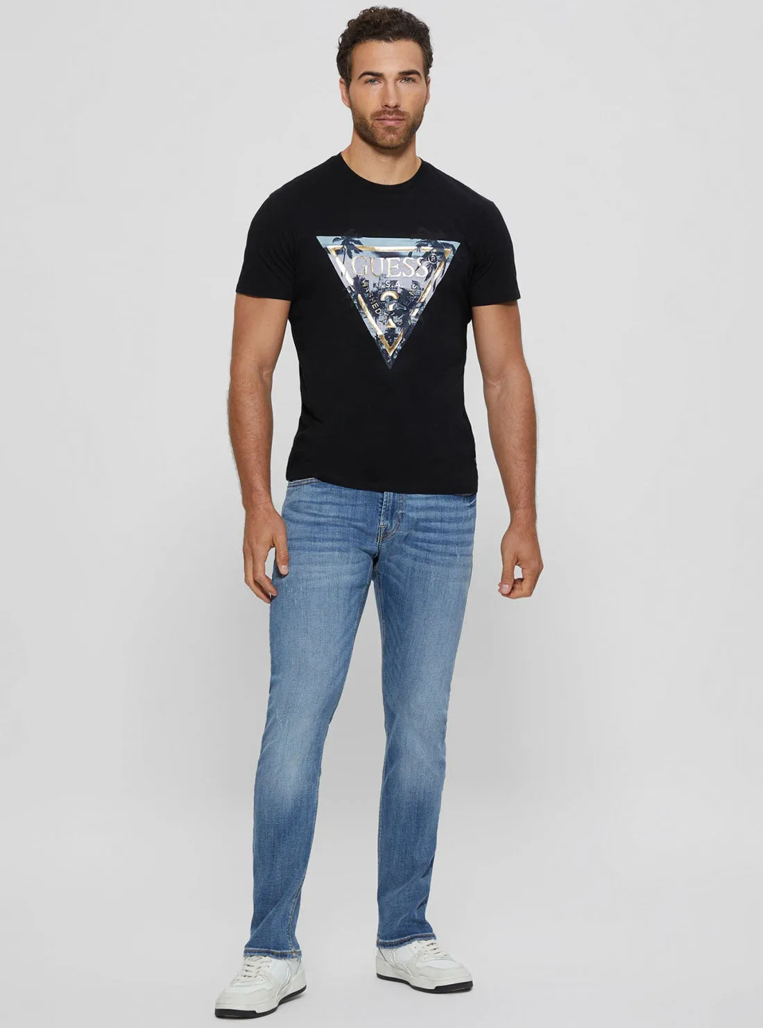 Black Palm Print Triangle Logo T-Shirt