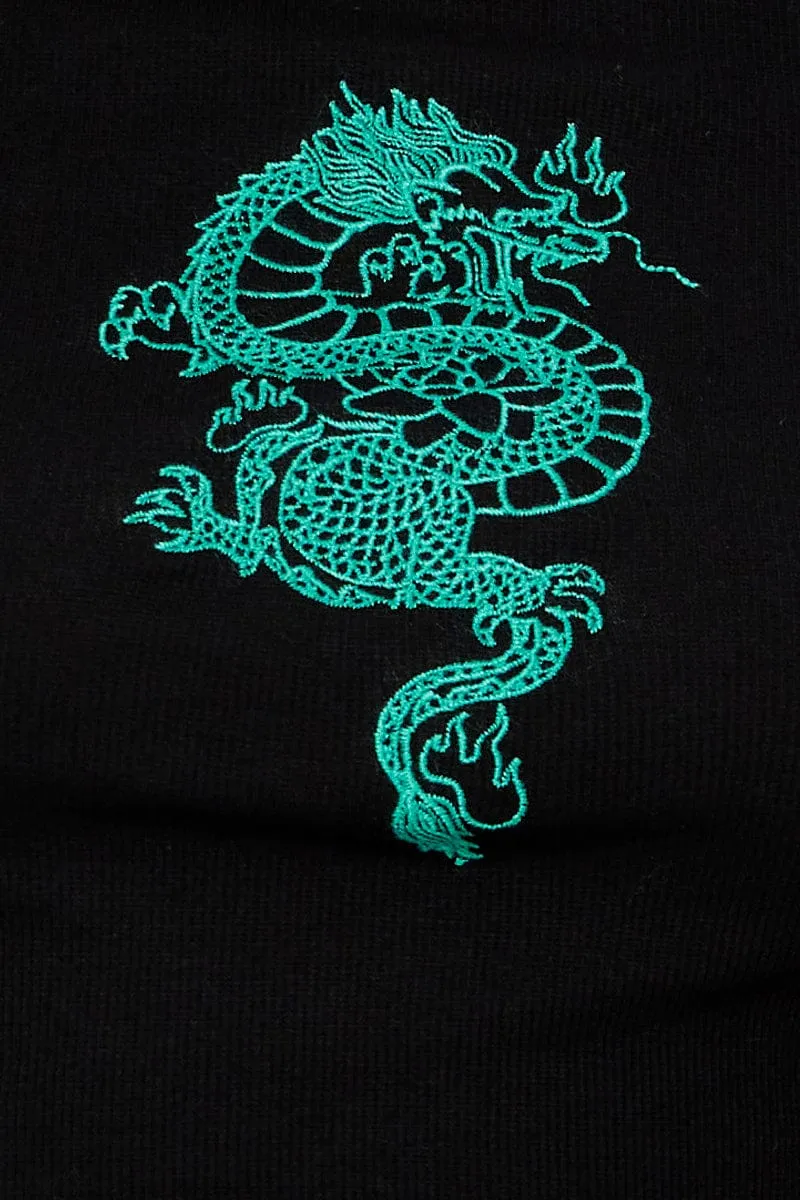 Black Rib T Shirt Short Sleeve Embroided