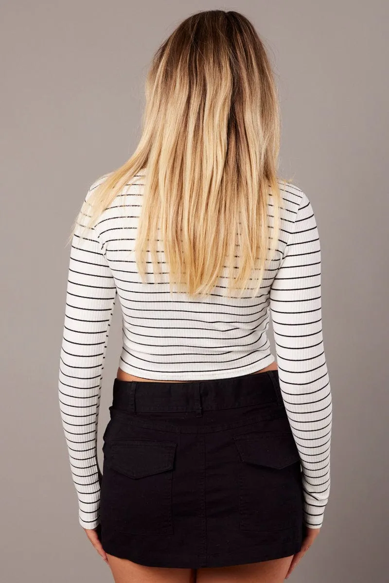 Black Stripe Stripe T Shirt Long Sleeve Crew Neck