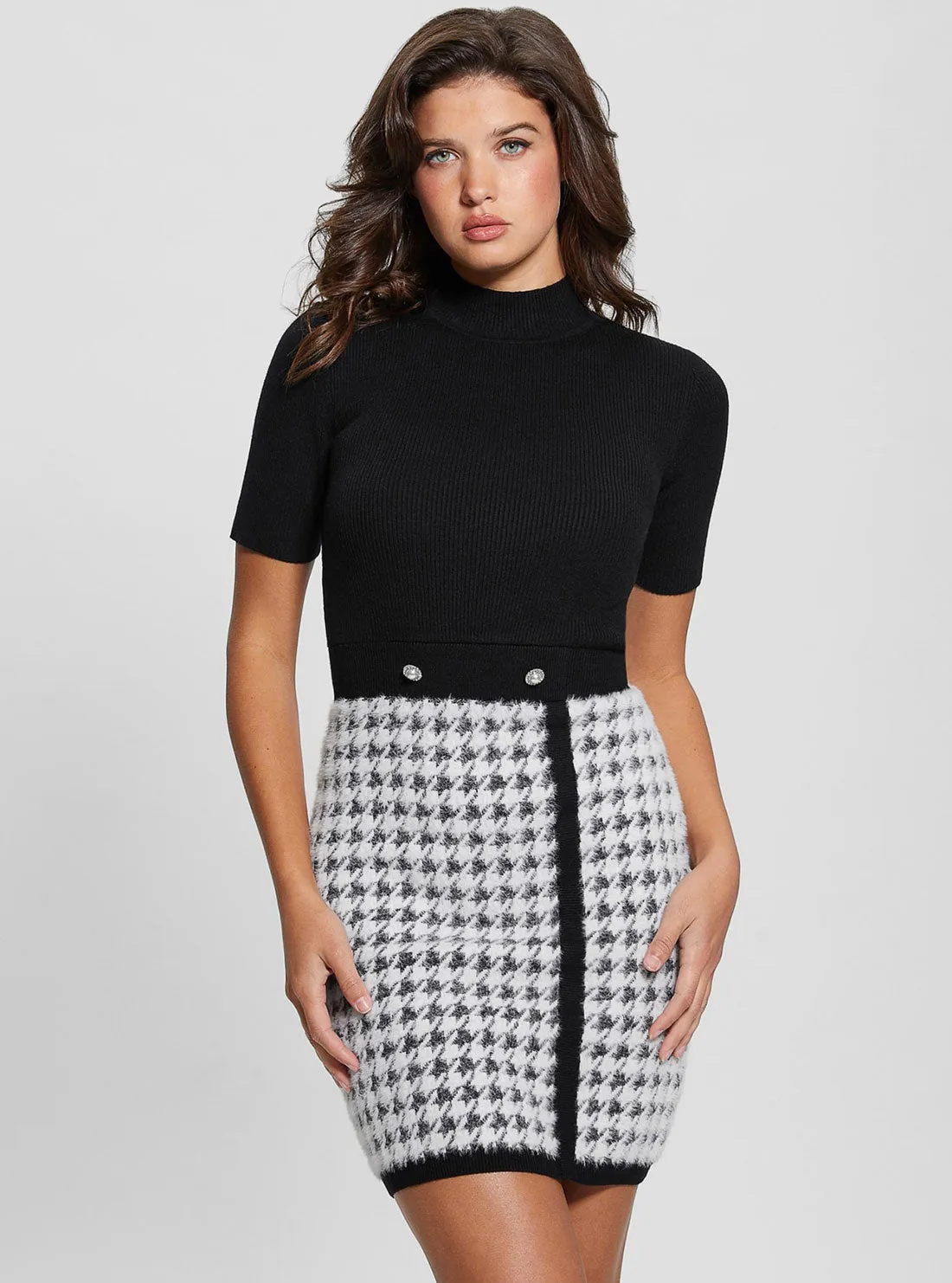 Black White Violet Short Sleeve Knit Dress