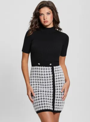 Black White Violet Short Sleeve Knit Dress