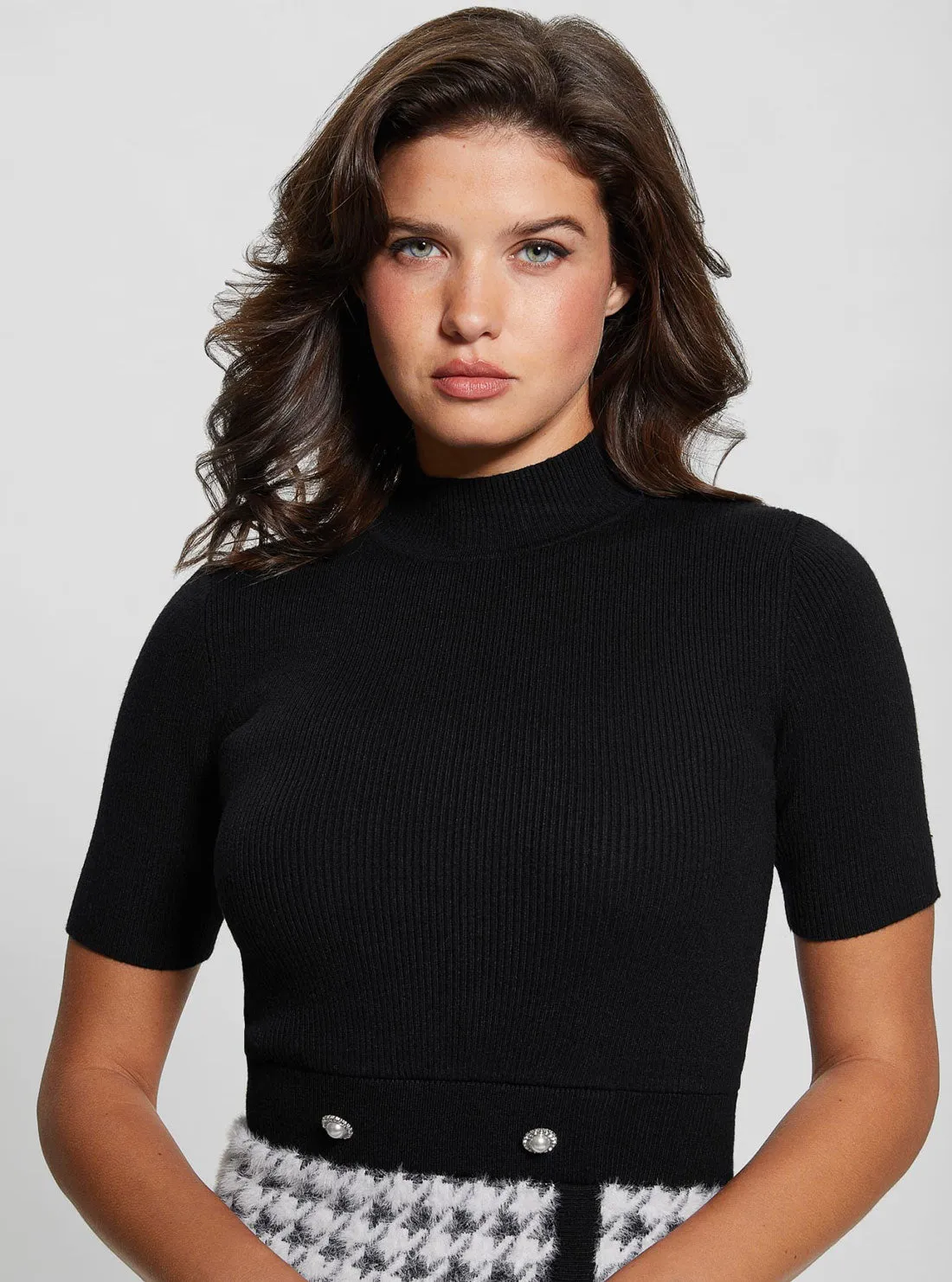 Black White Violet Short Sleeve Knit Dress