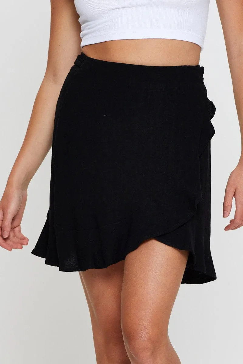 Black Wrap Skirt Mini High Rise