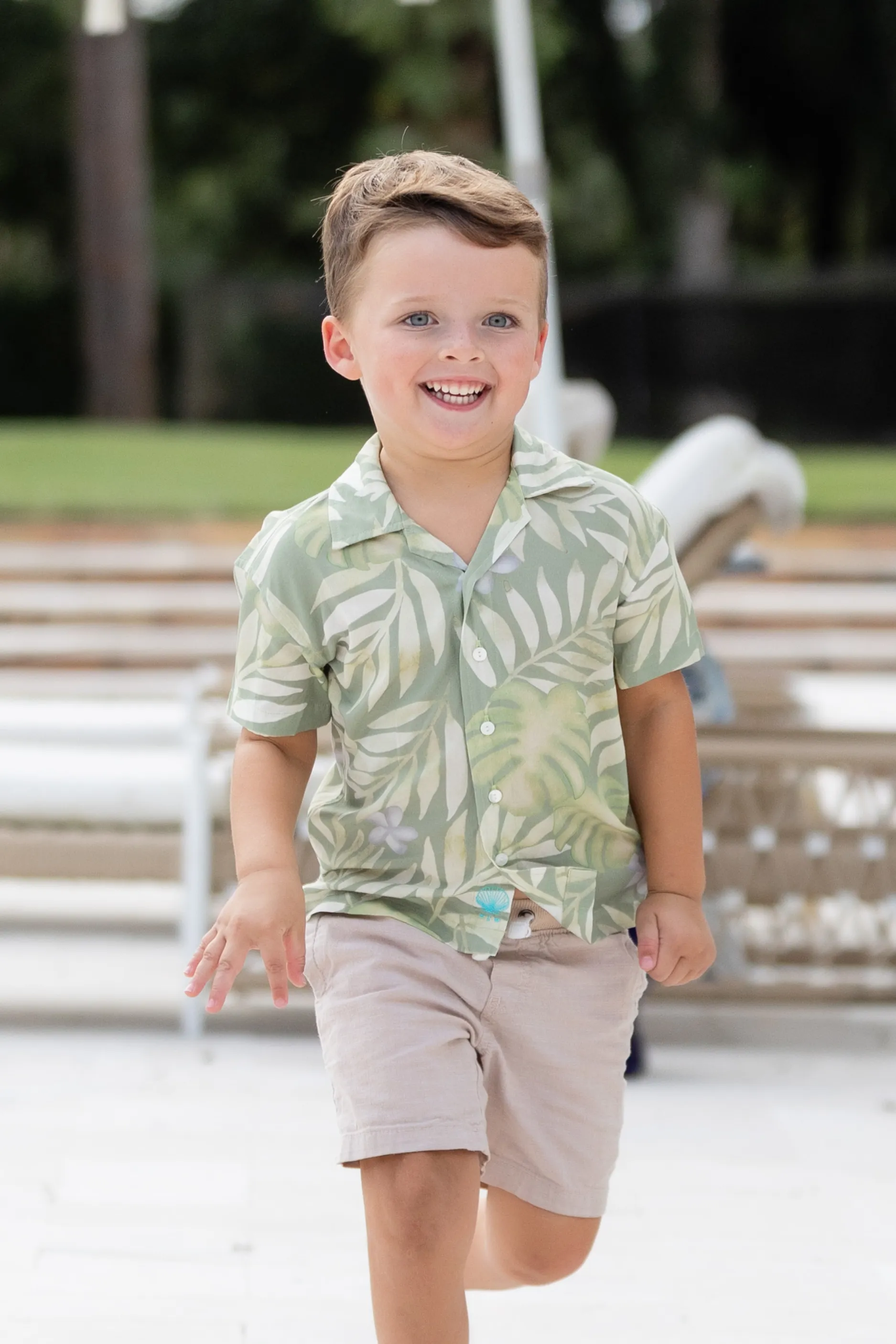 Boy's Panama Shirt / Moss Palm