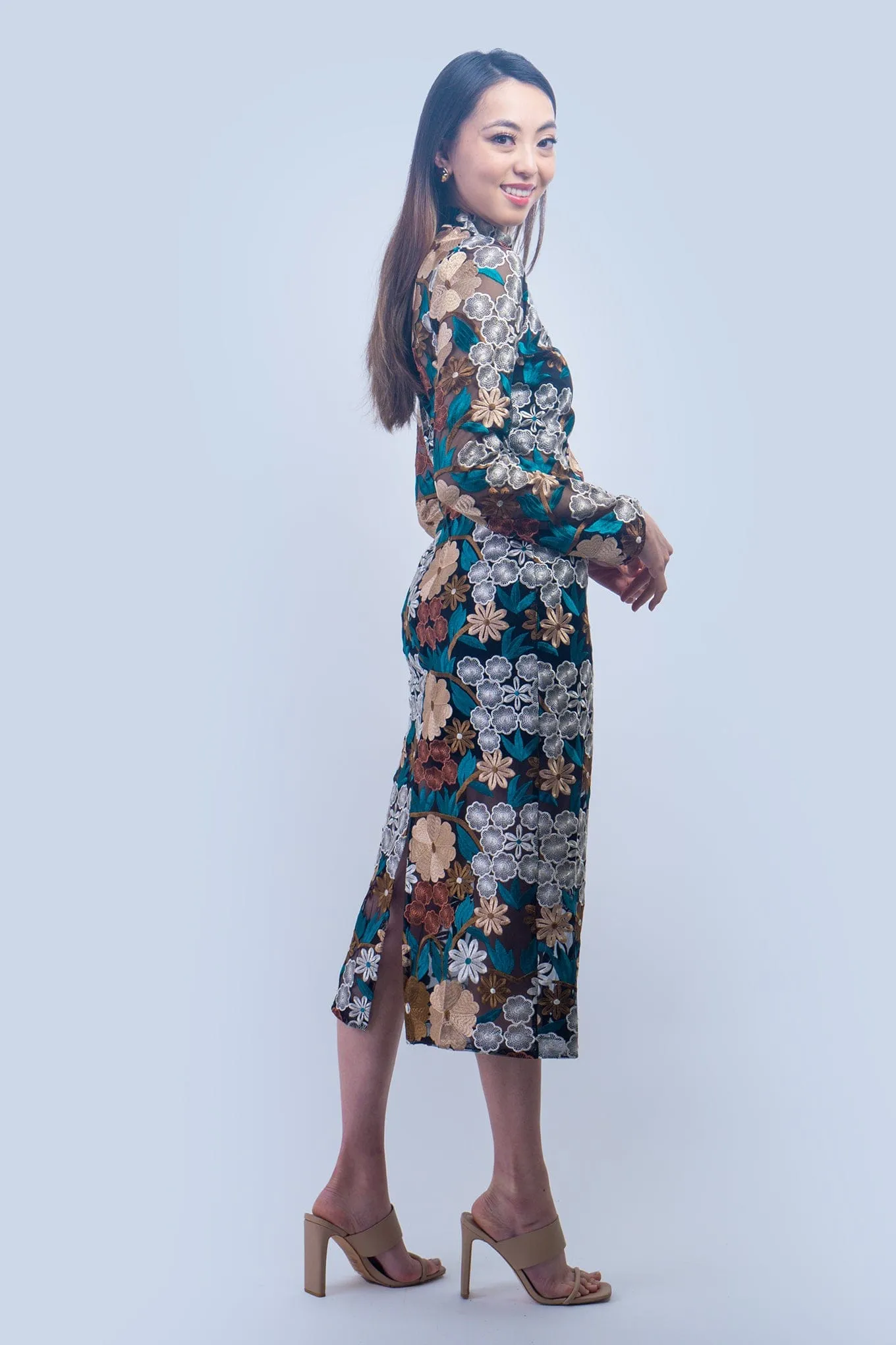 Brown Floral Lace Multi Dress