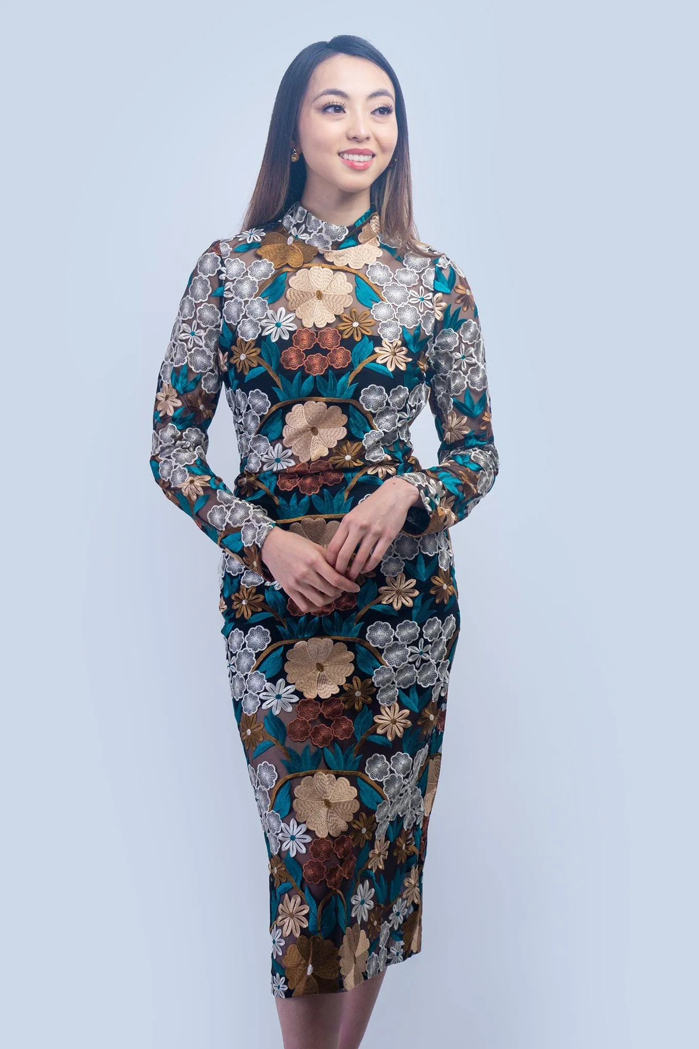 Brown Floral Lace Multi Dress