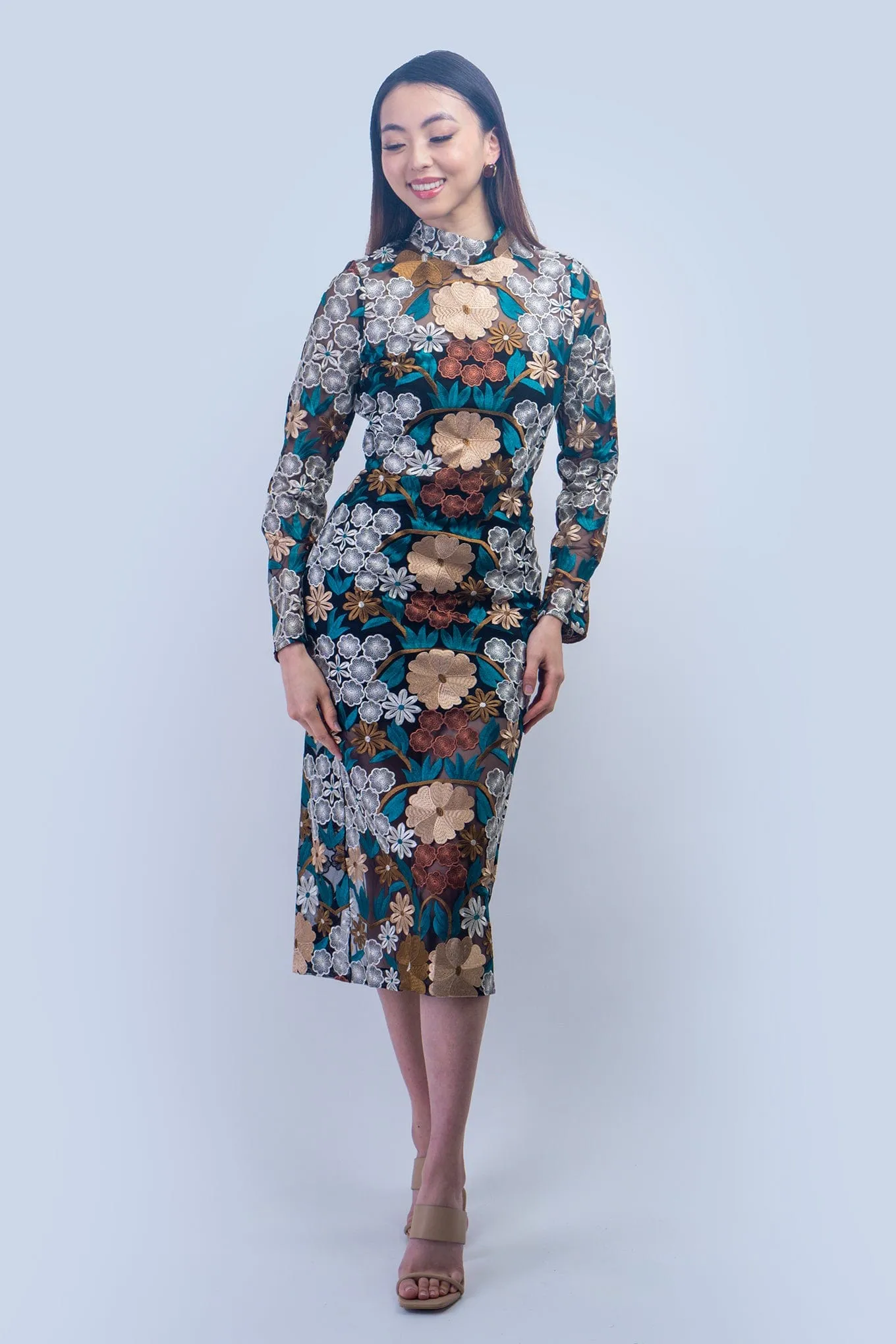 Brown Floral Lace Multi Dress