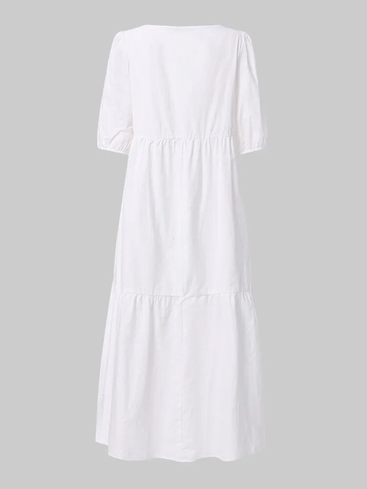 Casual Dress For Women Pure Color Pleated Women Maxi Dress