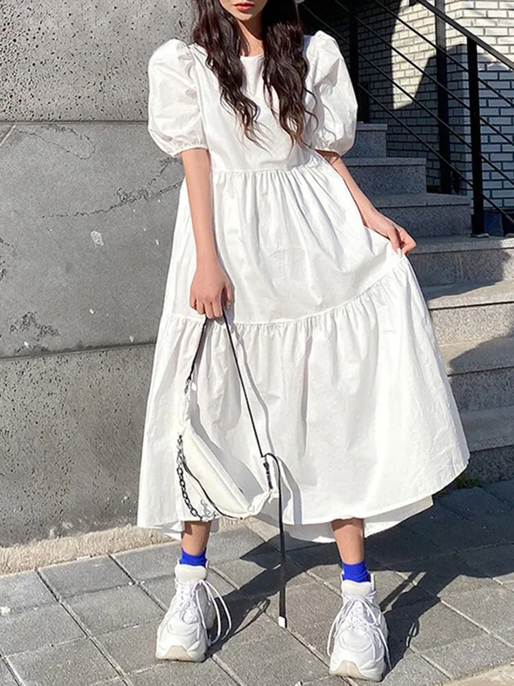 Casual Dress For Women Pure Color Pleated Women Maxi Dress