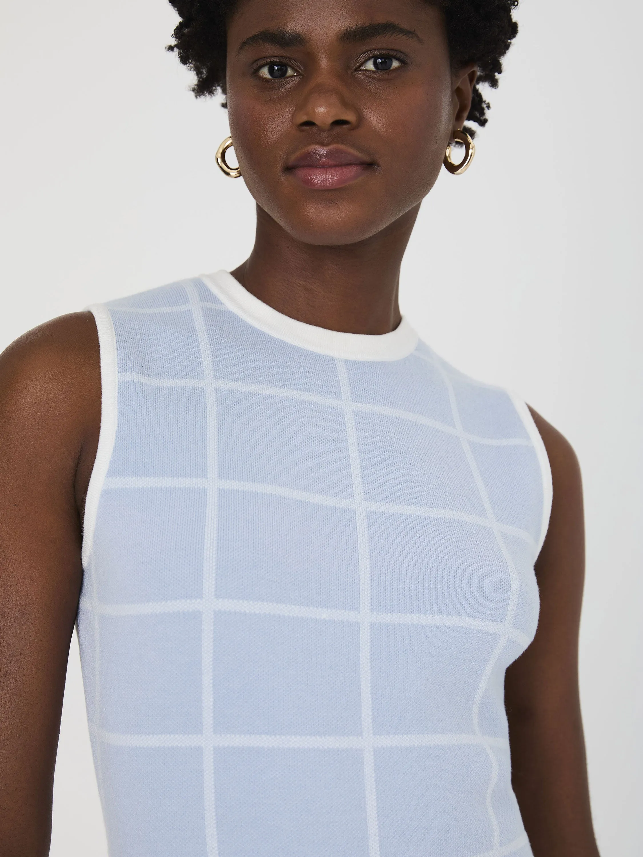 Check Sleeveless Crew Dress