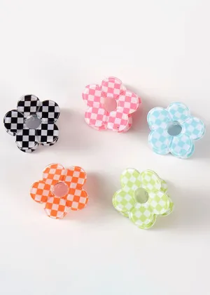 Checkered Flower Hair Clips