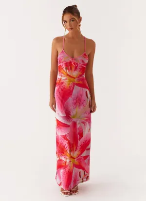 Claudie Maxi Dress - White Pink Lilly