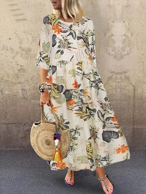 Colorful Maxi Dress O-neck Floral Dress For Women