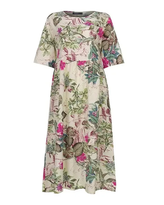 Colorful Maxi Dress O-neck Floral Dress For Women