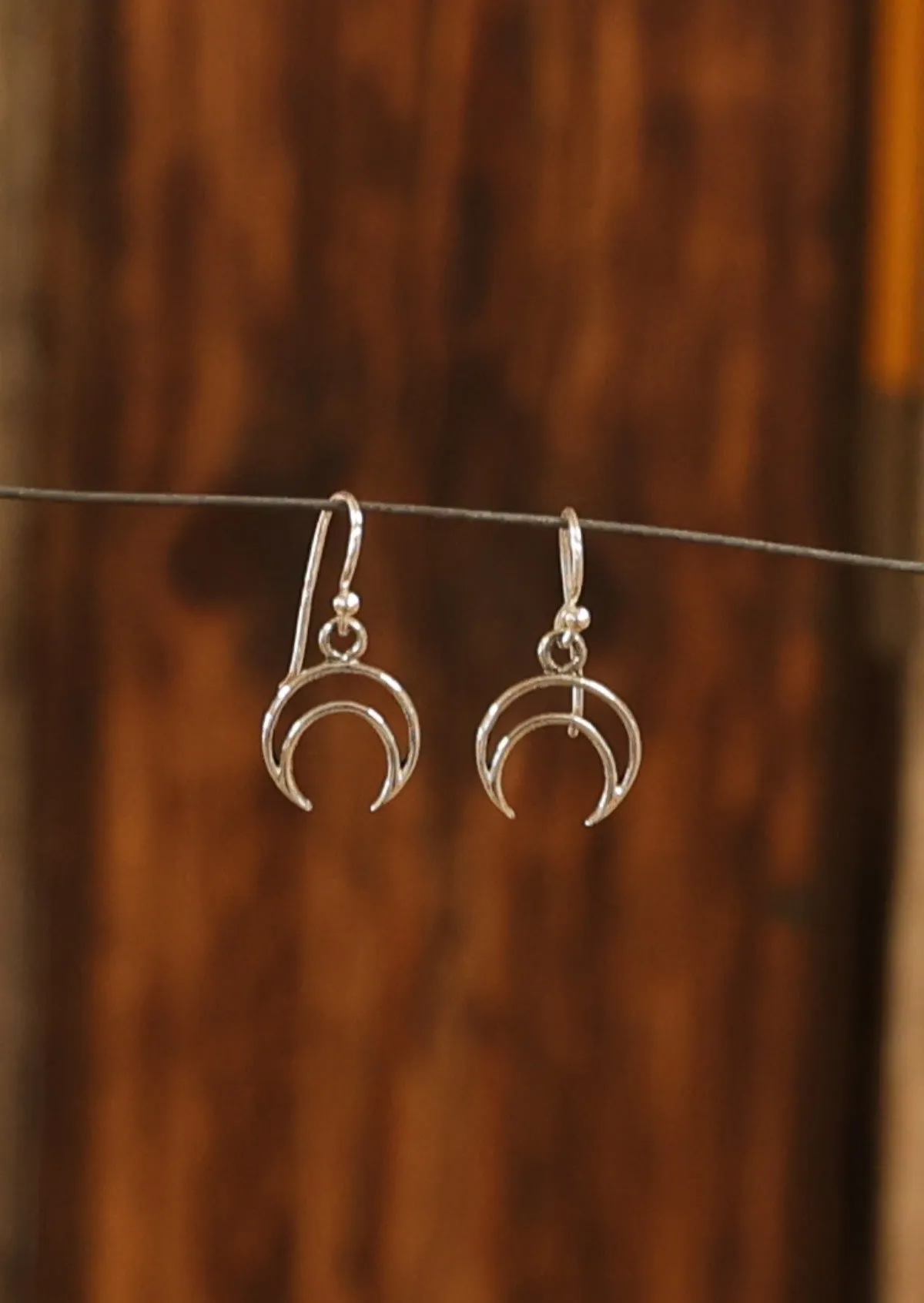 Crescent Moon Silver Dangly Earrings