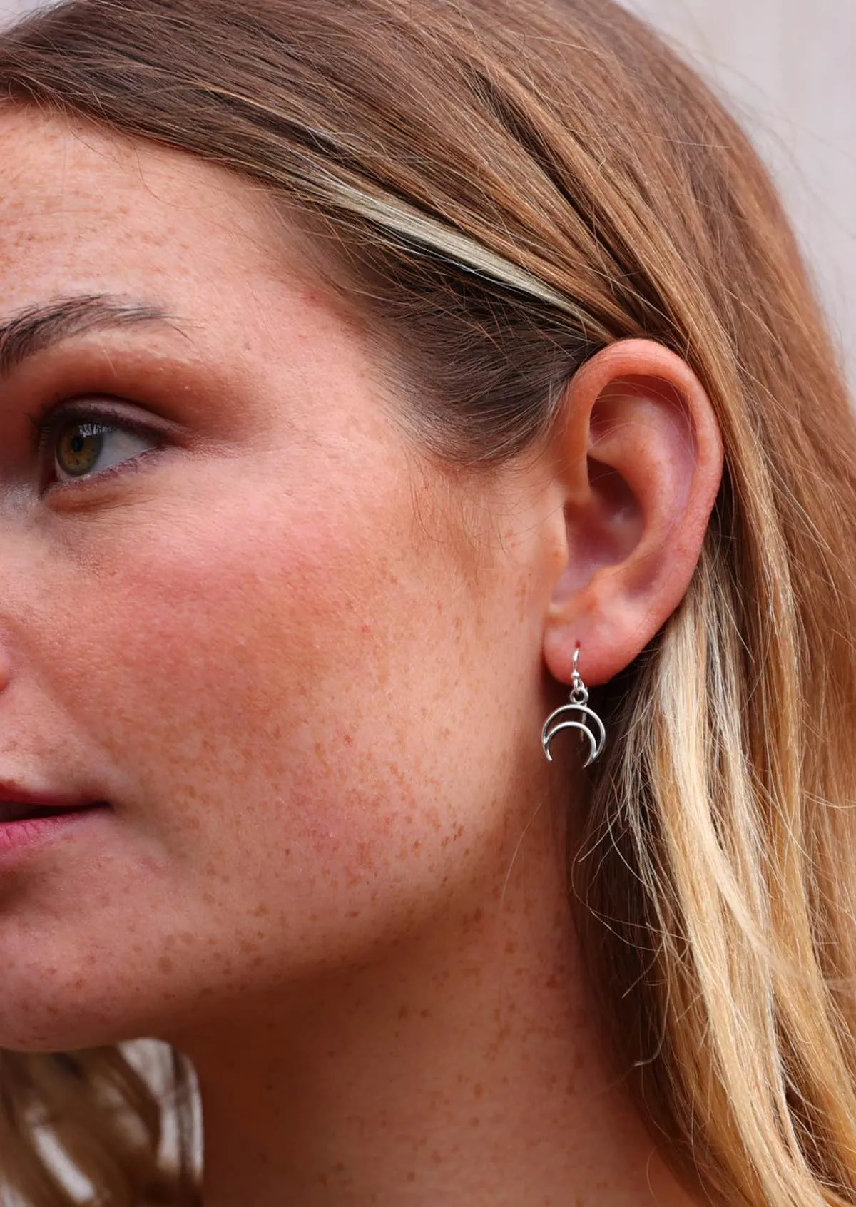 Crescent Moon Silver Dangly Earrings