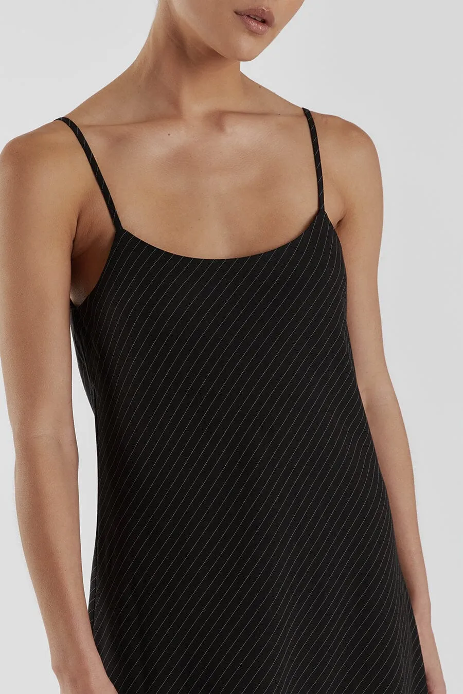 DIEGO BLACK PINSTRIPE MAXI DRESS