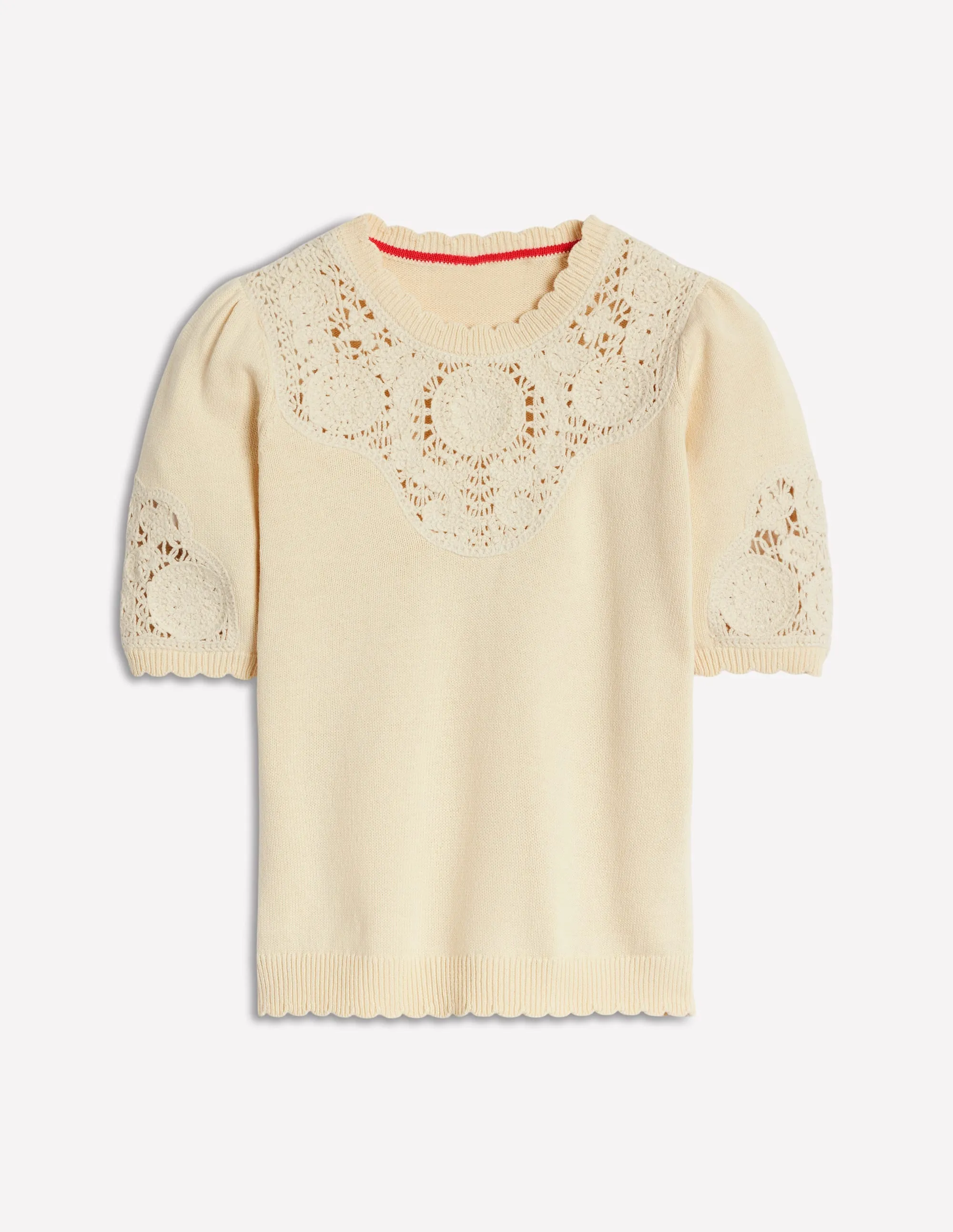 Embroidered Yoke Knitted Tee-Warm Ivory