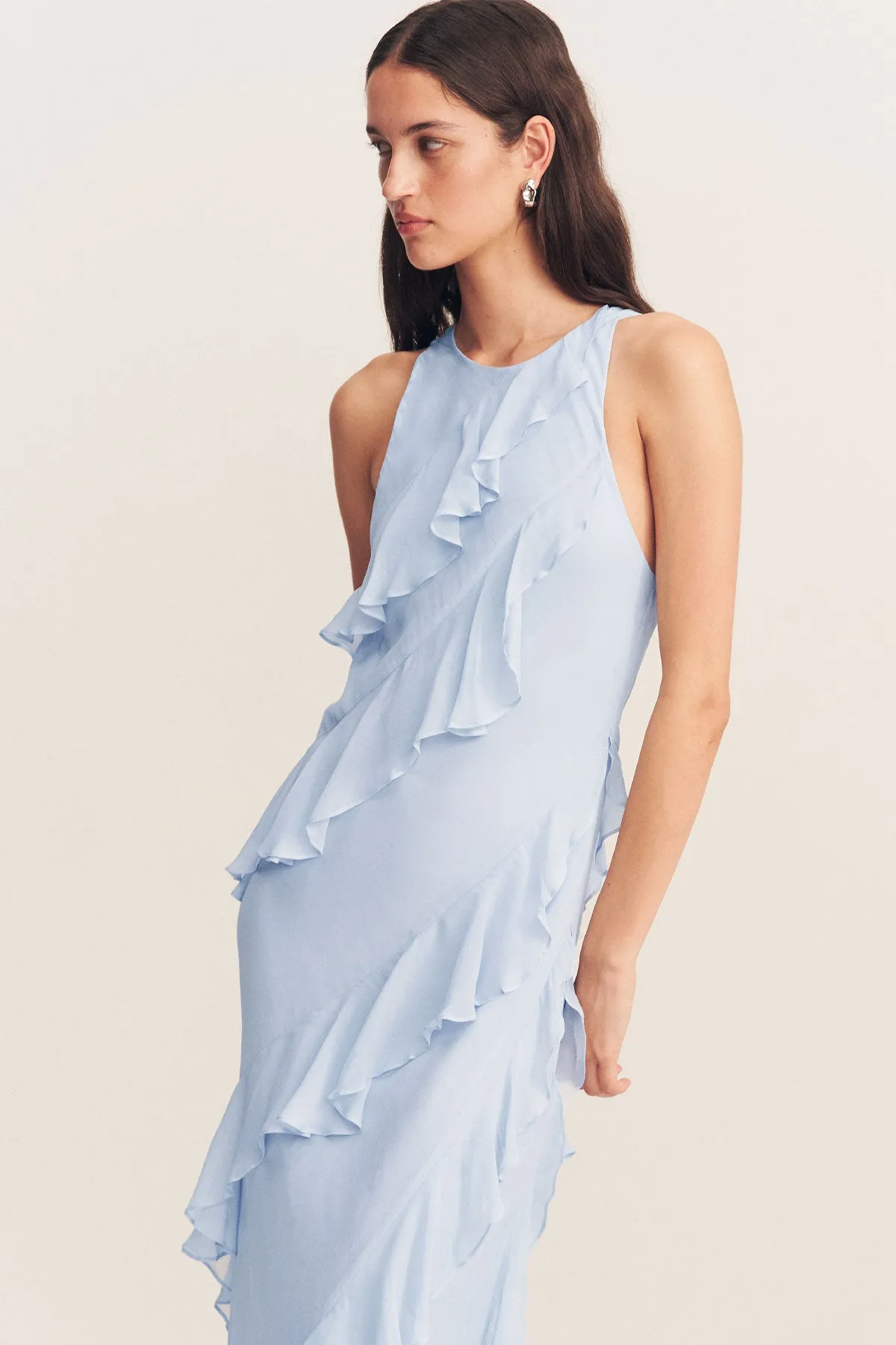 EMORY RUFFLE MAXI DRESS - ARCADIAN BLUE
