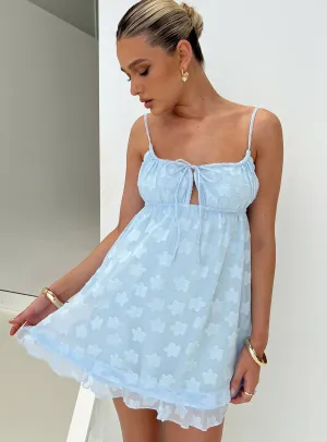Empress Of Love Mini Dress Blue Floral Applique