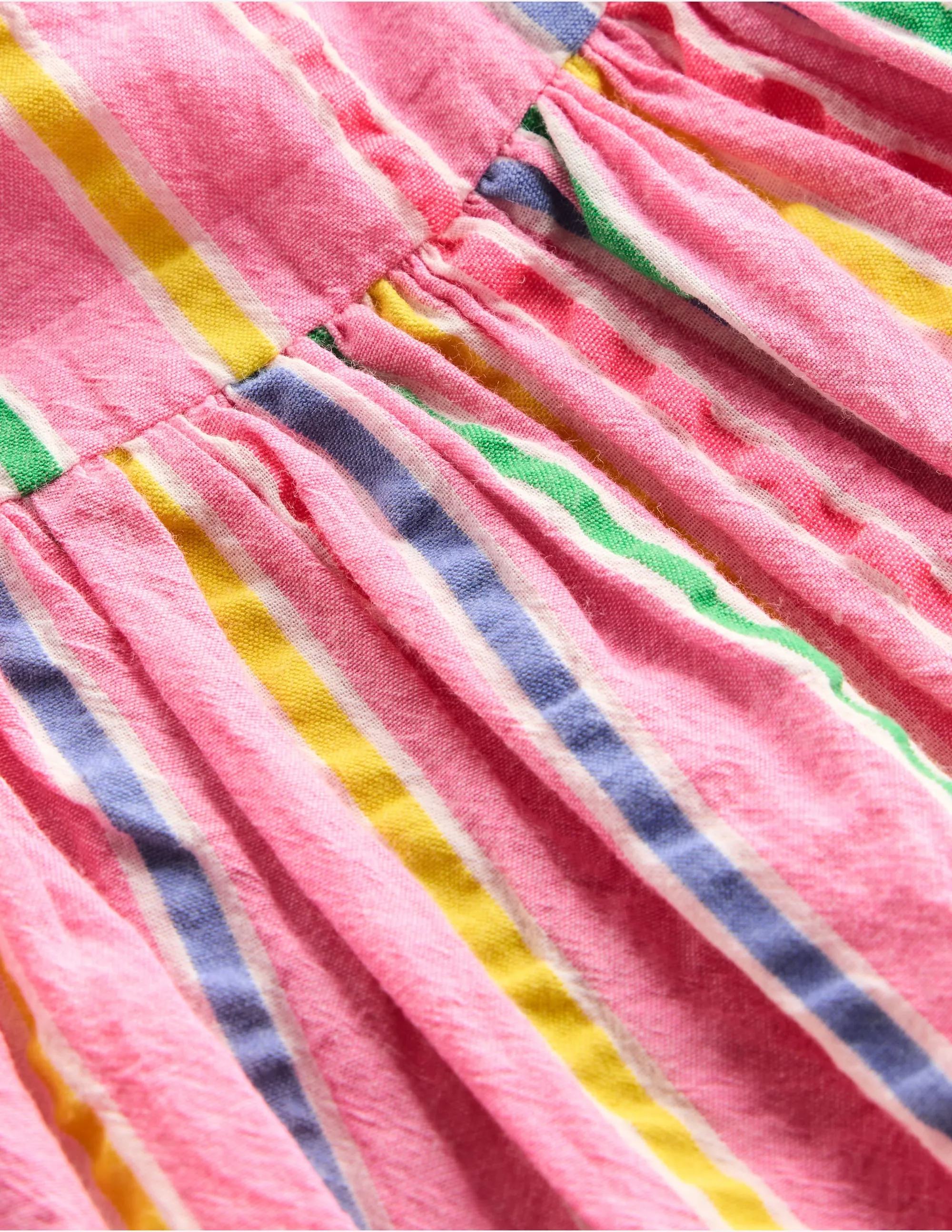 Gathered Woven Dress-Neon Pink Multi Stripe