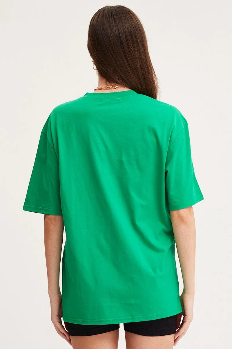 Green Graphic T Shirt Short Sleeve Embroided