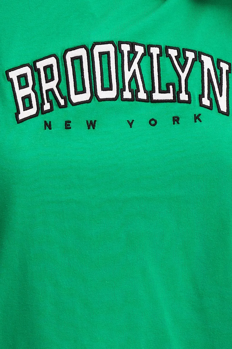Green Graphic T Shirt Short Sleeve Embroided
