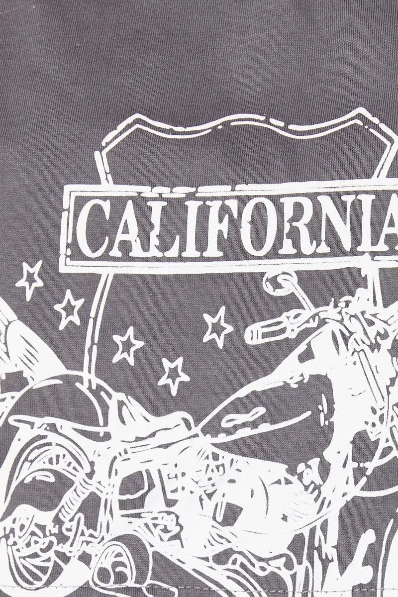 Grey Graphic T Shirt Short Sleeve